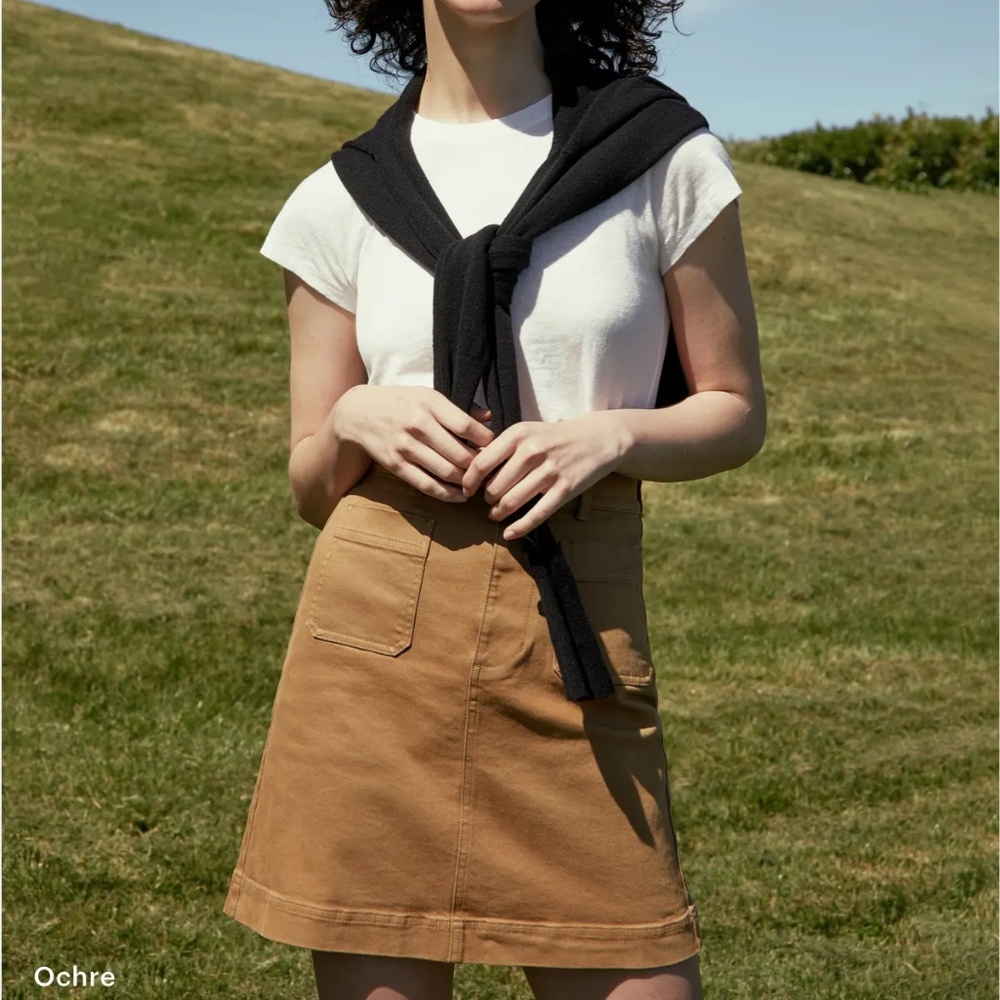 Everlane The Patch Pocket Mini Twill Skirt, in ochre.